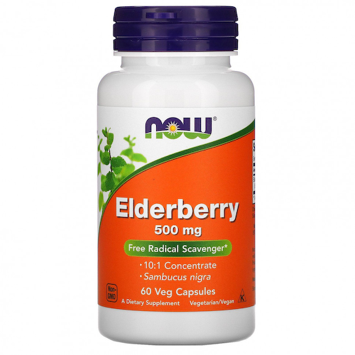 NOW Foods, бузина, 500 мг, 60 вегетарианских капсул #1