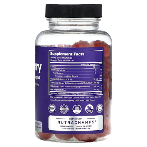 NutraChamps, Бузина, Sambucus для поддержки иммунитета, натуральные ягоды, 60 жевательных таблеток #1