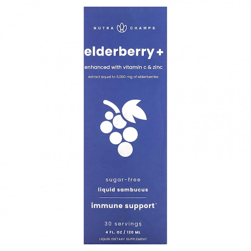 NutraChamps, Elderberry +, обогащенная витамином C и цинком, натуральные ягоды, 120 мл (4 жидк. Унции) #1