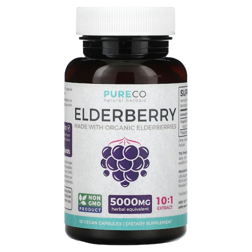 Pure Co., Бузина, 5000 мг, 30 веганских капсул #1