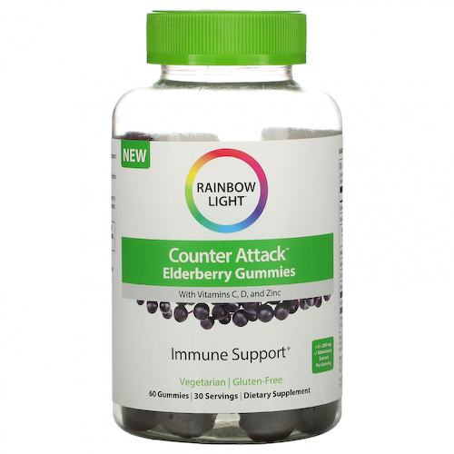 Rainbow Light, Counter Attack, бузина с витаминами C, D и цинком, 60 жевательных таблеток #1