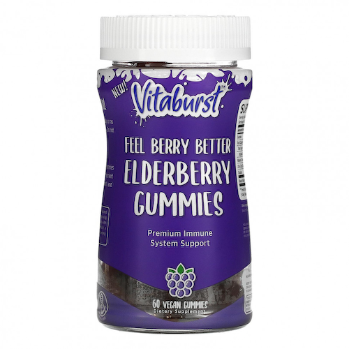 Vitaburst, Жевательные мармеладки с бузиной Feel Berry Better, со вкусом бузины, 60 веганских жевательных таблеток #1