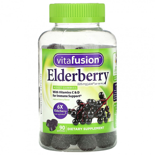 VitaFusion, Бузина, с витаминами C и D для поддержки иммунитета, натуральные ягоды, 90 жевательных таблеток #1