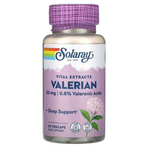 Solaray, Vital Extracts, валериана, 50 мг, 60 растительных капсул #1