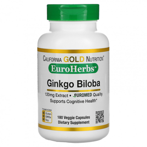 California Gold Nutrition, EuroHerbs, экстракт гинкго билоба, европейское качество, 120 мг, 180 растительных капсул #1