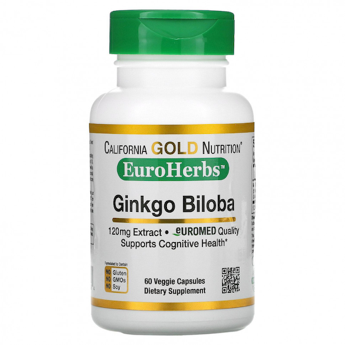 California Gold Nutrition, EuroHerbs, экстракт гинкго билоба, европейское качество, 120 мг, 60 растительных капсул #1