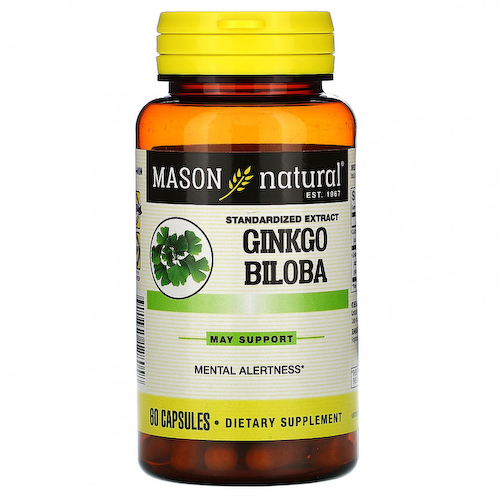 Mason Natural, гинкго билоба, стандартизированный экстракт, 60 капсул #1