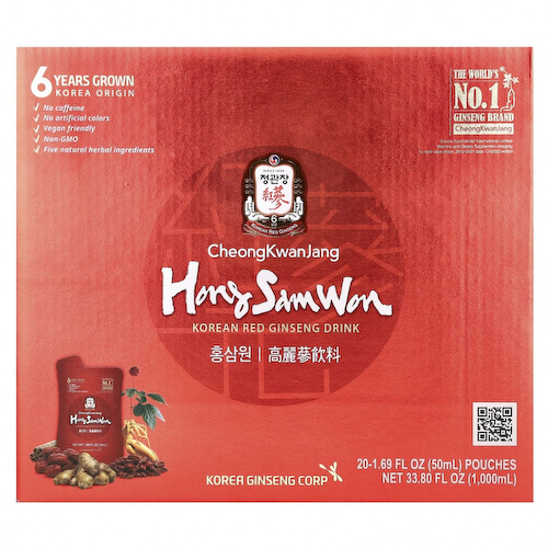 Cheong Kwan Jang, Hong Sam Won, напиток из корейского красного женьшеня, 20 пакетиков, 50 мл каждый #1