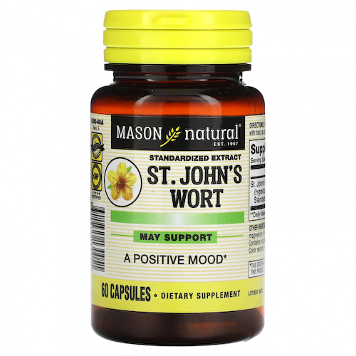 Mason Natural, Стандартизированный экстракт, зверобой, 60 капсул #1