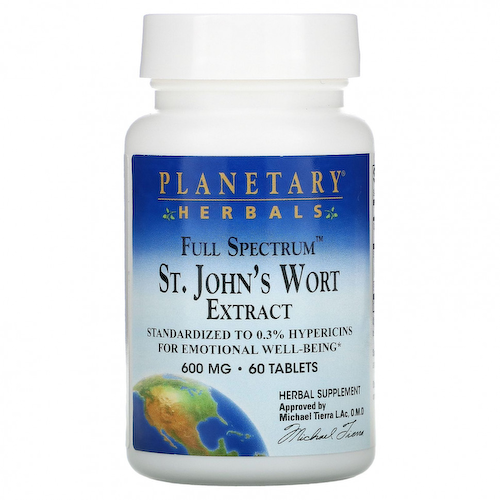 Planetary Herbals, Экстракт зверобоя полного спектра, 600 мг, 60 таблеток #1