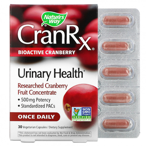 Nature's Way, CranRx, Urinary Health, биоактивная клюква, 500 мг, 30 вегетарианских капсул #1
