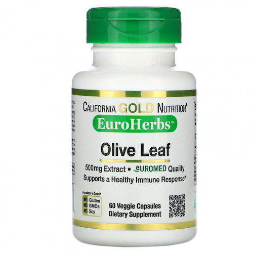 California Gold Nutrition, EuroHerbs, экстракт листьев оливкового дерева, европейское качество, 500 мг, 60 растительных капсул #1
