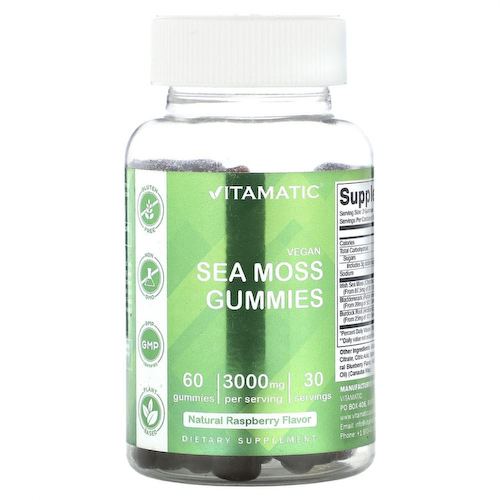 Vitamatic, Веганские жевательные мармеладки с морским мохом, натуральная малина, 1500 мг, 60 жевательных таблеток #1