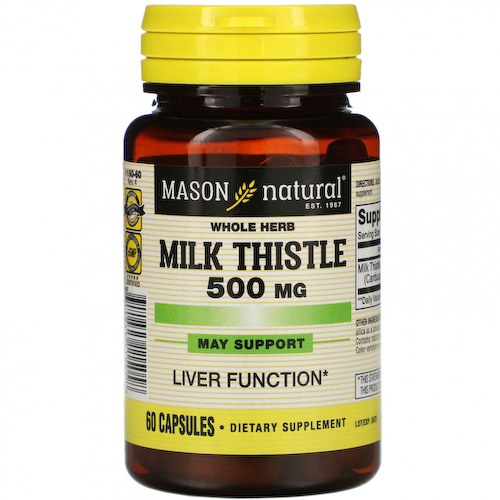 Mason Natural, Экстракт молочного чертополоха (цельных растений), 500 мг, 60 капсул #1
