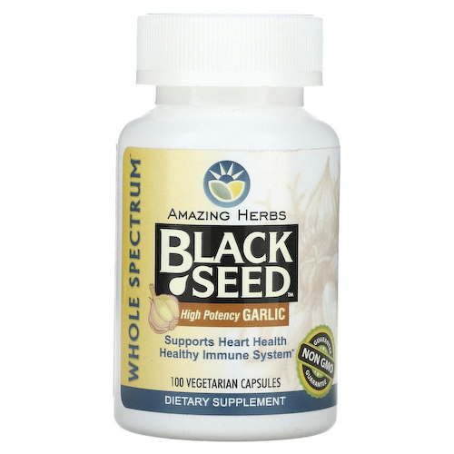 Amazing Herbs, Black Seed, высокоэффективный чеснок, 100 вегетарианских капсул #1