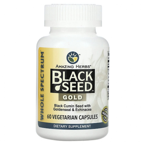 Amazing Herbs, Black Seed, золото, 60 вегетарианских капсул #1