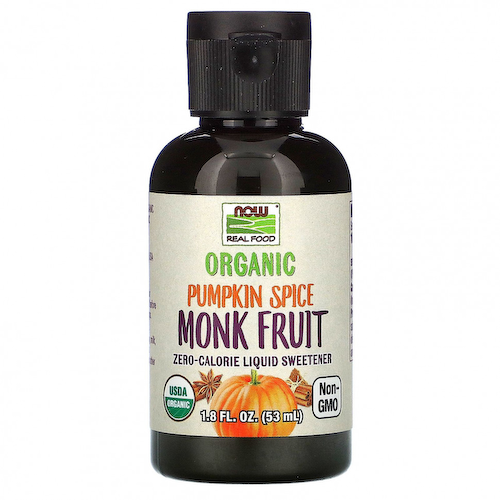 NOW Foods, Real Food, Органические фрукты монаха, жидкий подсластитель с нулевой калорийностью, тыквенная специя, 1,8 жидких унций (53 мл) #1