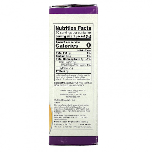 NOW Foods, Real Food, органический подсластитель из архата с нулевой калорийностью, 70 пакетиков, 70 г #1