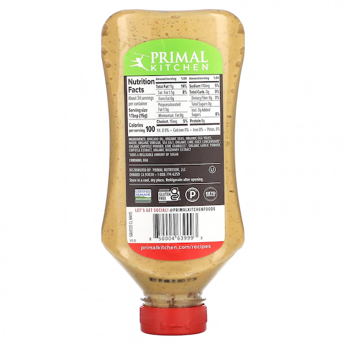 Primal Kitchen, Настоящий майонез с маслом авокадо и лаймом чипотле, 503 мл (17 жидк. Унций) #1