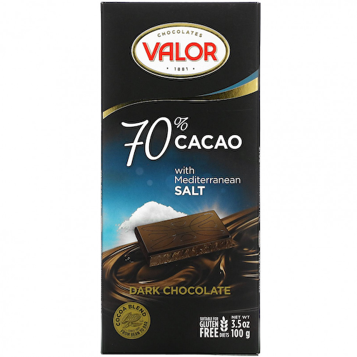 Valor, Темный шоколад, 70% какао со средиземноморской солью, 3,5 унции (100 г) #1