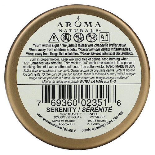 Aroma Naturals, Soy VegePure, свеча для путешествий, безмятежность, иланг-иланг и лаванда, 79,38 г (2,8 унции) #1