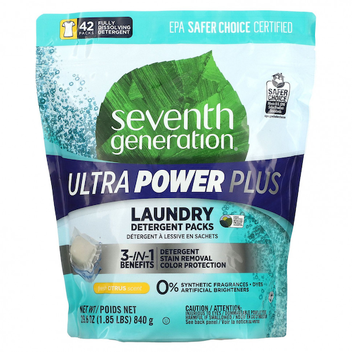 Seventh Generation, Средства для стирки, Ultra Power Plus, со вкусом цитрусовых, 42 упаковки, 840 г (29,6 унции) #1