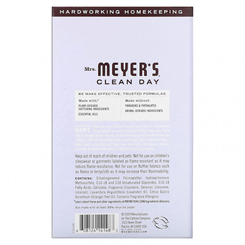 Mrs. Meyers Clean Day, Антистатические салфетки, аромат лаванды, 80 шт. #1