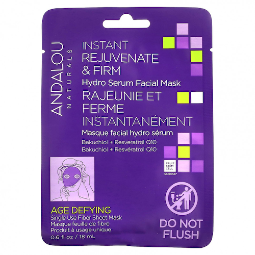 Andalou Naturals, Instant Rejuvenate & Firm, увлажняющая маска для лица с сывороткой, 1 листовая маска, 18 мл (0,6 жидк. Унции) #1
