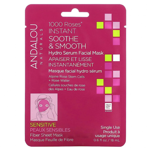 Andalou Naturals, Instant Soothe & Smooth, увлажняющая косметическая маска для лица, 1000 роз, 1 тканевая маска, 18 мл (0,6 жидк. Унции) #1