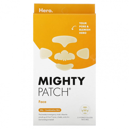 Hero Cosmetics, Mighty Patch, для лица, для жирной, комбинированной кожи, 5 гидроколлоидных патчей #1