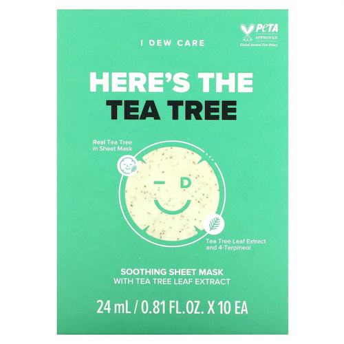 I Dew Care, Here's The Tea Tree, успокаивающая тканевая маска, 10 листовых масок, по 24 мл (0,81 жидк. Унции) #1