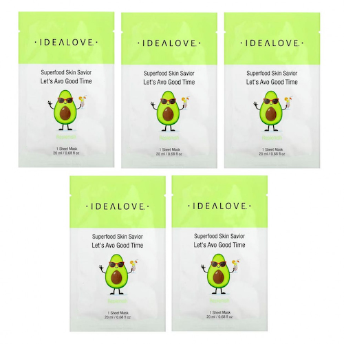 Idealove, Superfood Skin Savior, маска для лица с суперфудами, авокадо, 5 шт. по 20 мл (0,68 жидк. унции) #1
