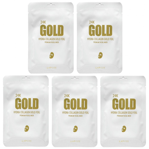 Lapcos, 24K Gold Hydra Collagen Gold Foil, косметическая маска для лица премиального качества, 5 шт., 25 г (0,88 унции) #1