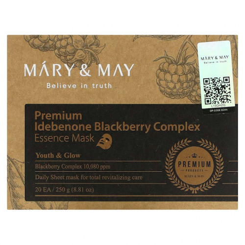 Mary & May, Premium Idebenone Blackberry, маска для красоты, 20 шт., 12,5 г (0,44 унции) #1