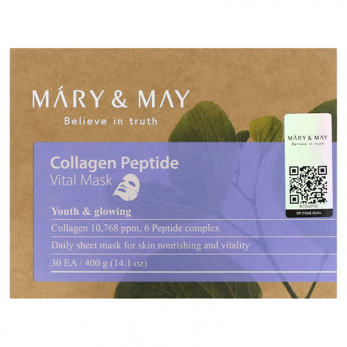 Mary&May, Collagen Peptide, Vital Beauty Mask, 30 шт., По 13,3 г (0,47 унции) #1