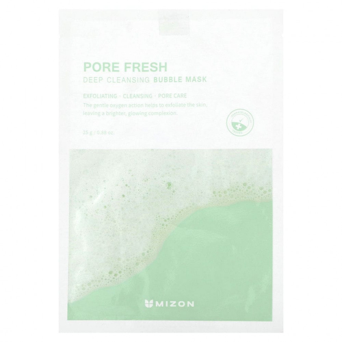 Mizon, Pore Fresh, пузырьковая косметическая маска для глубокого очищения, 1 листовая маска, 25 г (0,88 унции) #1
