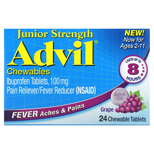Advil, Junior Strength, жевательные таблетки, для возраста 2–11 лет, со вкусом винограда, 24 жевательные таблетки #1
