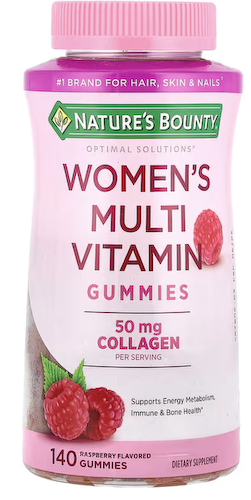 Nature's Bounty, Optimal Solutions®, мультивитаминные жевательные мармеладки для женщин, малина, 140 жевательных таблеток #1
