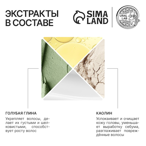 Шампунь для волос жирных у корней и сухих на кончиках с голубой глиной, питание и объем, 300 мл, eco lab by ural lab #1