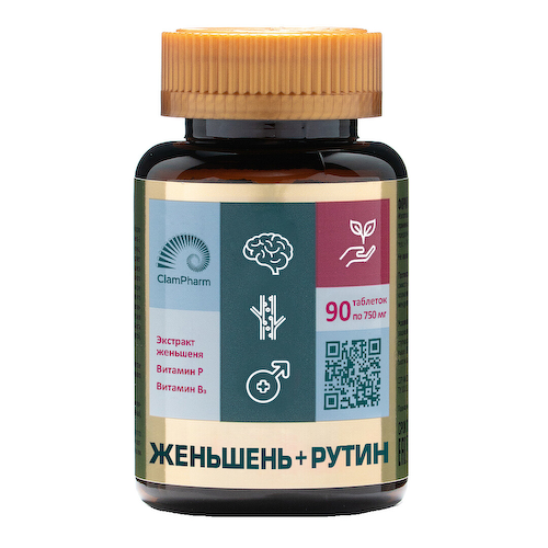 Женьшень + Рутин, БАД для энергии и молодости организма, 90 таблеток #1