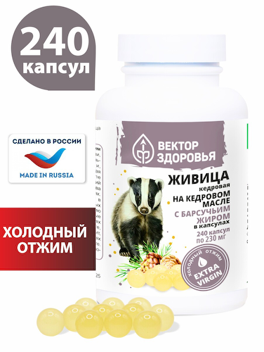 ЖИВИЦА КЕДРОВАЯ на кедровом масле С БАРСУЧЬИМ ЖИРОМ, 240 капсул #1