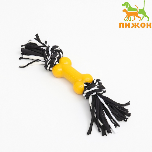 Игрушка канатная с косточкой, до 105 г, до 25 см, черно-желтая серия #1