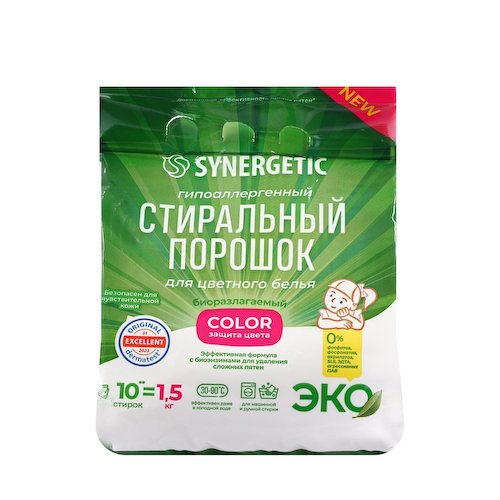 Гипоаллергенный стиральный порошок для цветного белья Synergetic Color 1,5кг #1