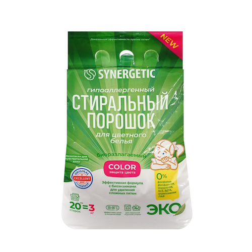 Гипоаллергенный стиральный порошок для цветного белья Synergetic Color 3кг #1