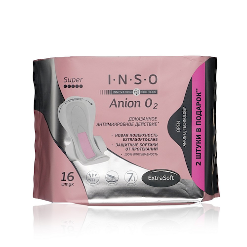 Женские прокладки INSO Anion O2 Extra Soft Super с анионовым слоем 16шт #1