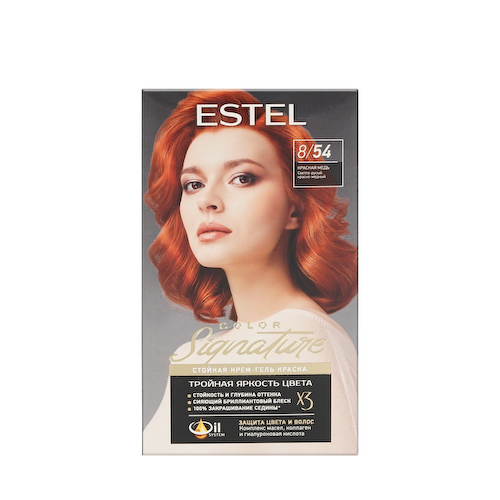 Стойкая крем - гель краска для волос Estel Color Signature 8/54 Красная Медь #1