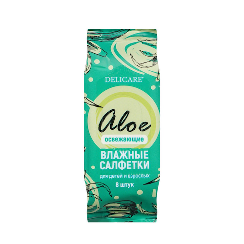 Освежающие влажные салфетки Delicare " Aloe " 8шт #1