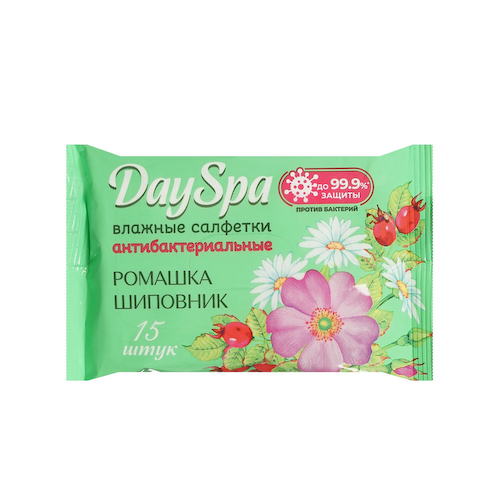 Влажные антибактериальные салфетки Day Spa " Шиповник и ромашка " 15шт #1
