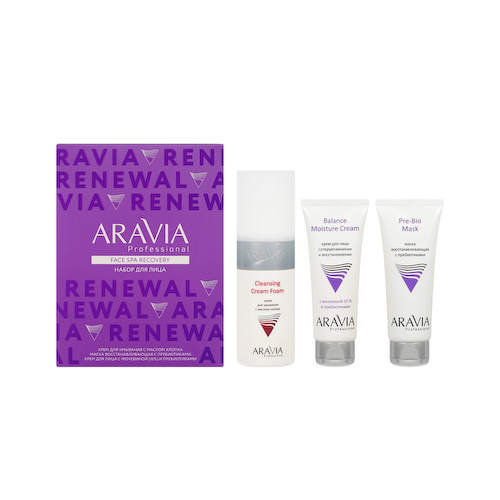 Женский набор для ухода за кожей лица Aravia Professional Face Spa Recovery ( крем для умывания с маслом хлопка 150мл + маска восстанавливающая с пребиотиками 50мл + крем для лица с мочевиной 10% и пребиотиками 50мл ) #1