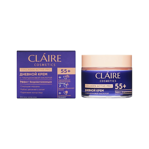 Дневной крем для лица с гиалуроновой кислотой Claire Cosmetics Collagen Active Pro 55+ 50мл #1